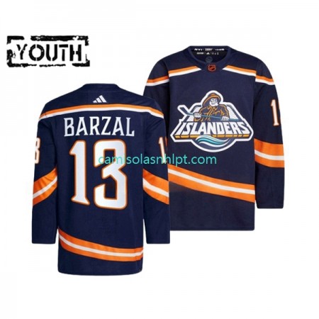 Camiseta New York Islanders MATHEW BARZAL 13 Adidas 2022-2023 Reverse Retro Marinha Authentic - Criança